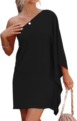 Jhsnjnr Women's Casual Batwing Sleeve One Shoulder Dresses Summer Club Party Cocktail Dresses
