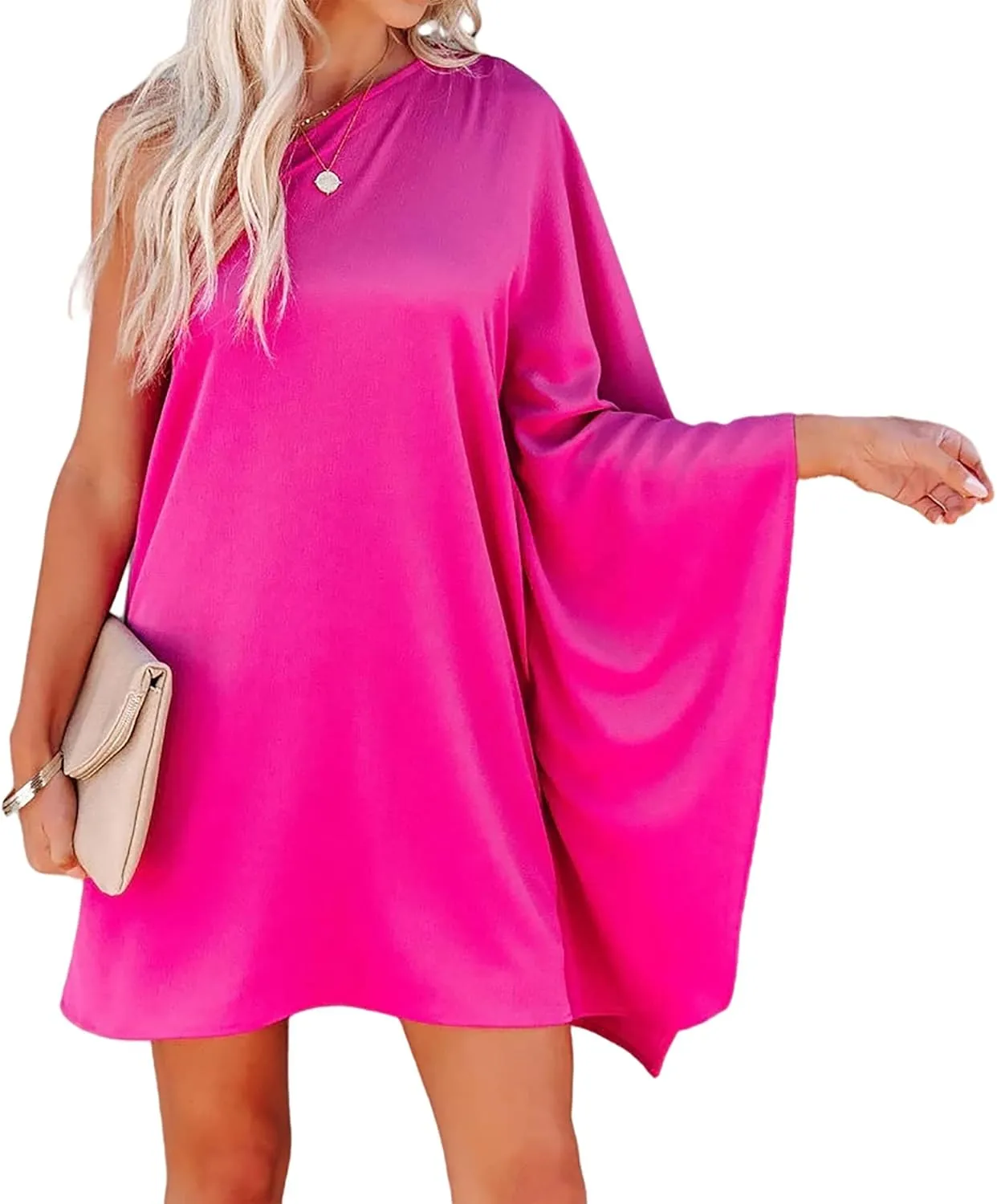 Jhsnjnr Women's Casual Batwing Sleeve One Shoulder Dresses Summer Club Party Cocktail Dresses