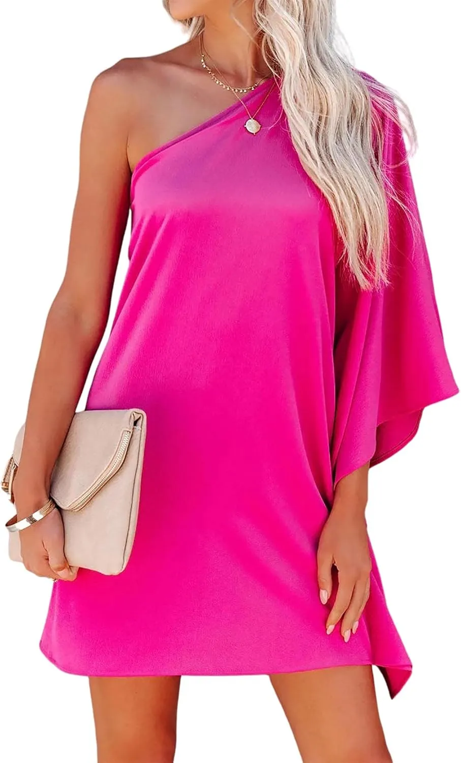 Jhsnjnr Women's Casual Batwing Sleeve One Shoulder Dresses Summer Club Party Cocktail Dresses