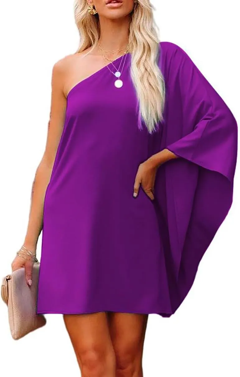 Jhsnjnr Women's Casual Batwing Sleeve One Shoulder Dresses Summer Club Party Cocktail Dresses