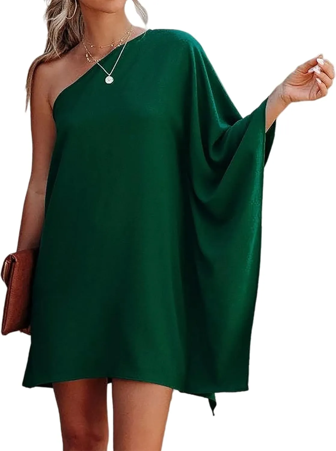 Jhsnjnr Women's Casual Batwing Sleeve One Shoulder Dresses Summer Club Party Cocktail Dresses