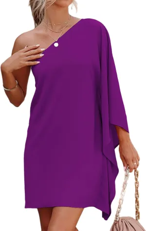 Jhsnjnr Women's Casual Batwing Sleeve One Shoulder Dresses Summer Club Party Cocktail Dresses