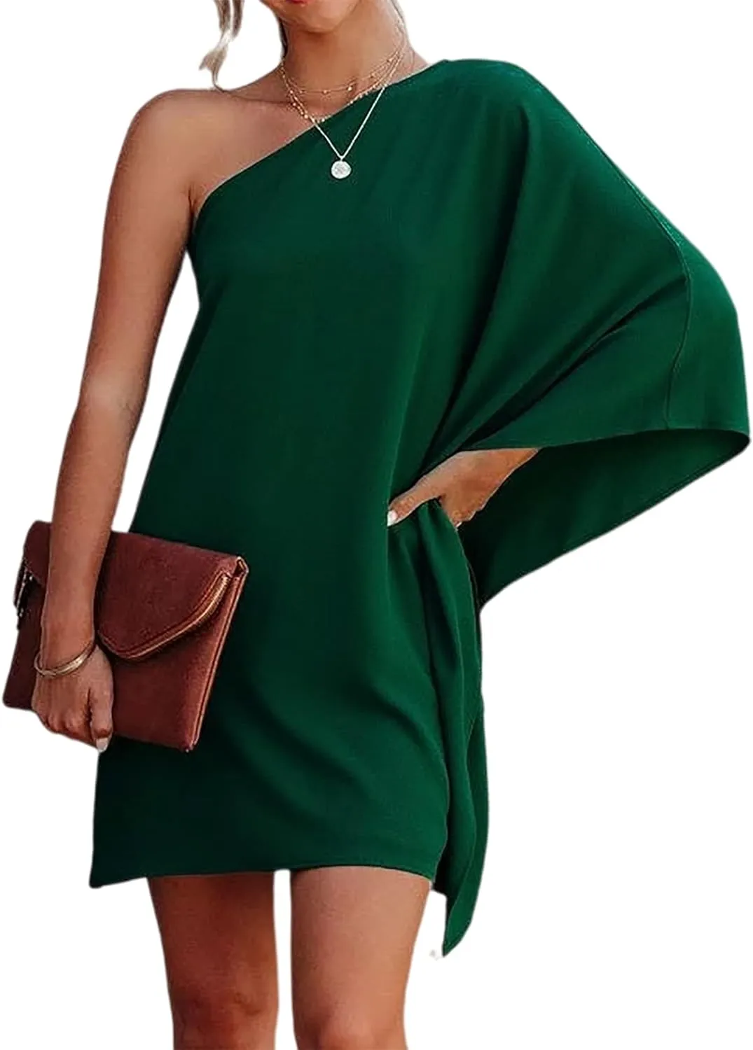 Jhsnjnr Women's Casual Batwing Sleeve One Shoulder Dresses Summer Club Party Cocktail Dresses