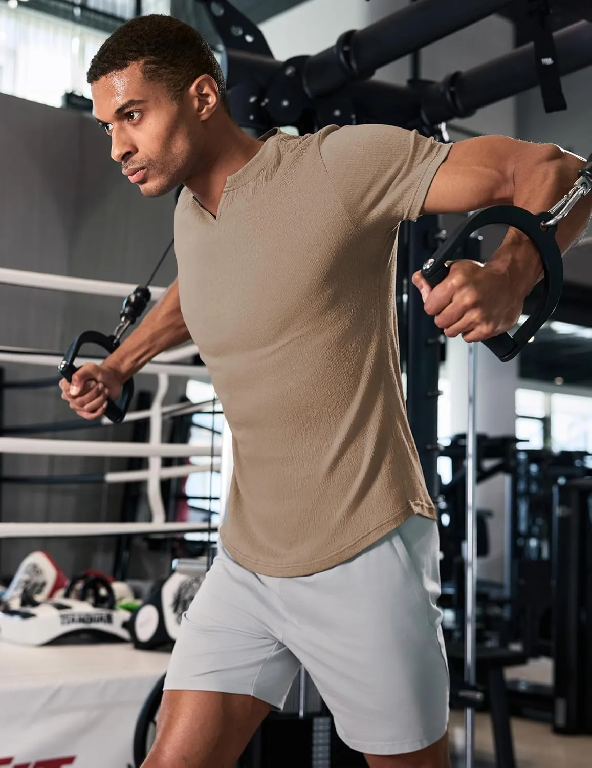 JMIERR Mens Muscle Slim T Shirt Texture V Neck Longline Henley Gym Workout Athletic Tee Shirts
