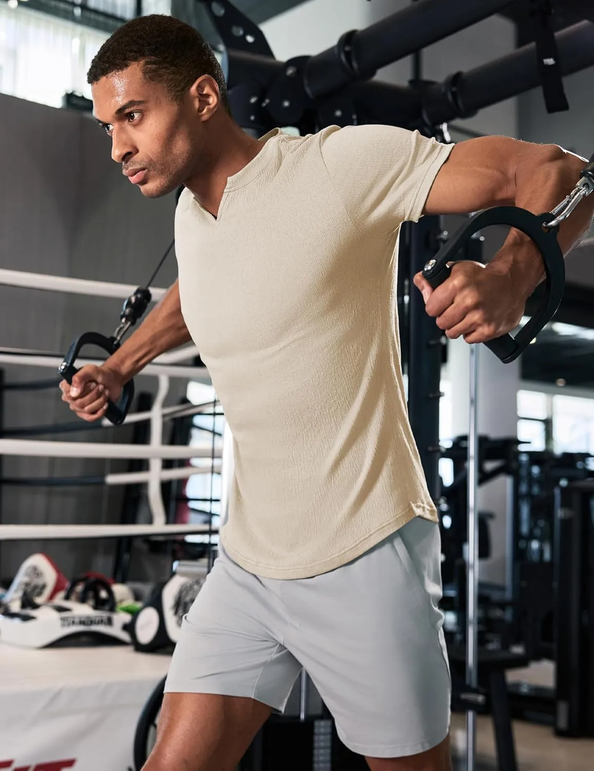 JMIERR Mens Muscle Slim T Shirt Texture V Neck Longline Henley Gym Workout Athletic Tee Shirts