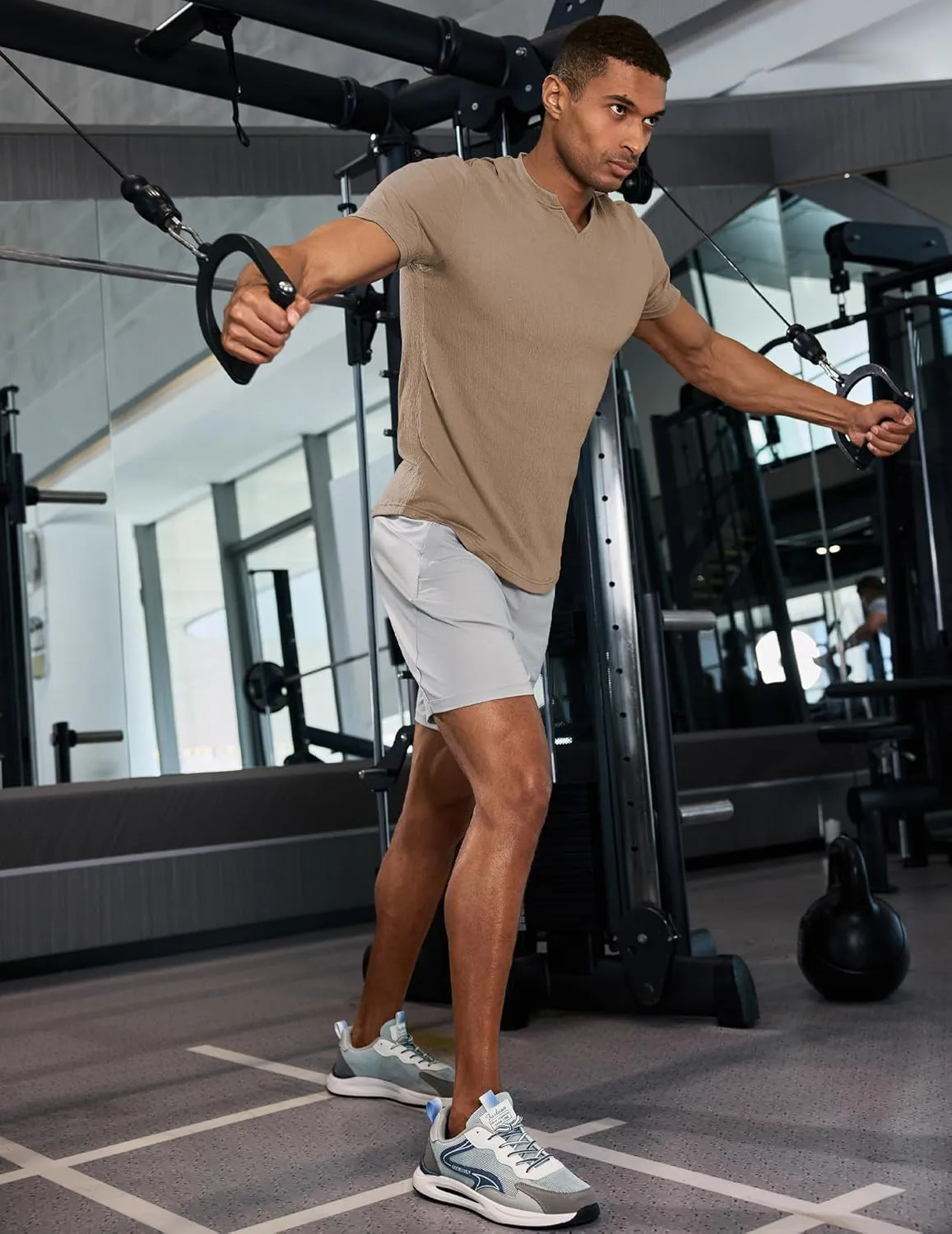 JMIERR Mens Muscle Slim T Shirt Texture V Neck Longline Henley Gym Workout Athletic Tee Shirts