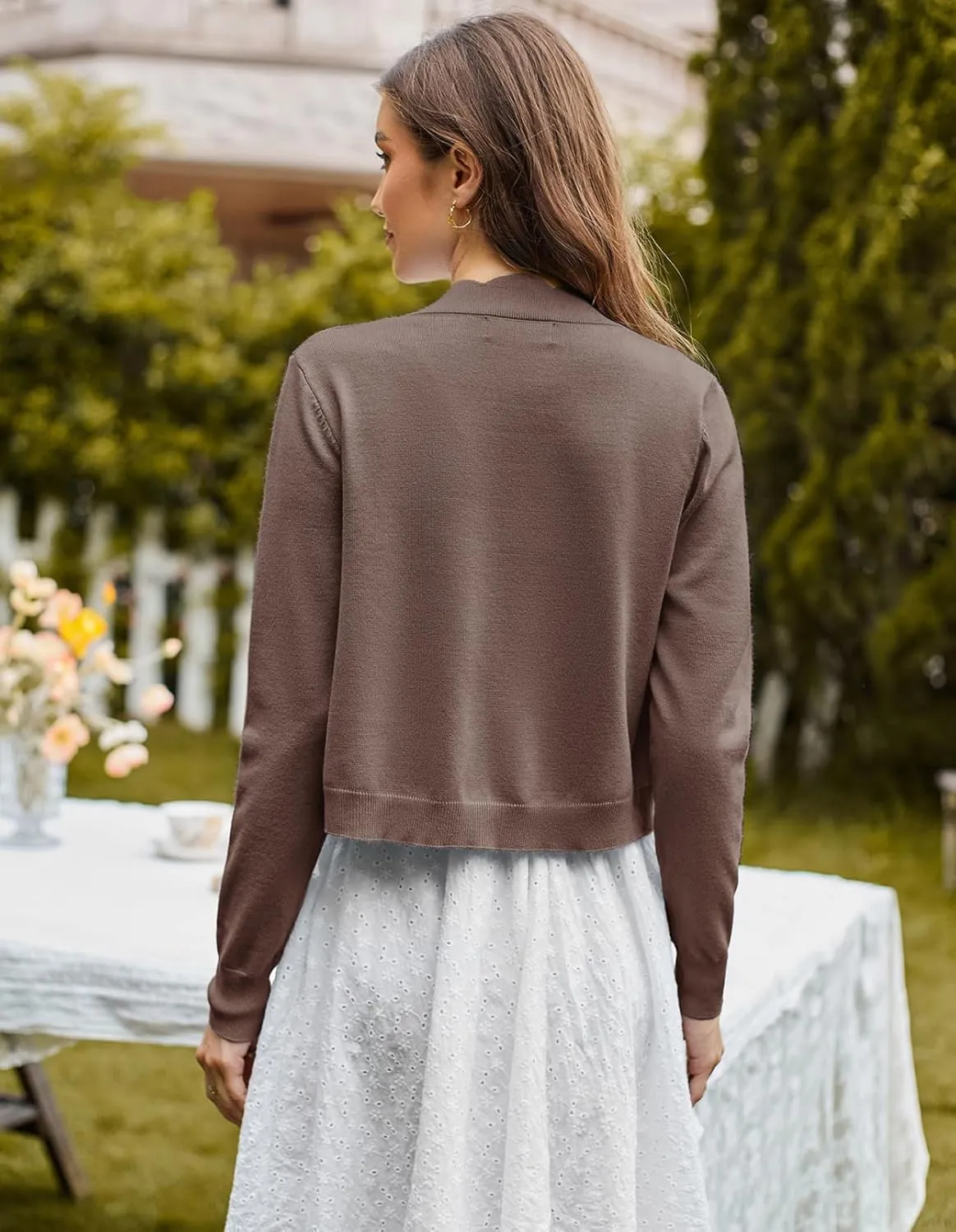 KANCY KOLE Women's Cropped Cardigan Scalloped Bolero Sweater Lightweight Knit Shrugs for Dresses S-XXL