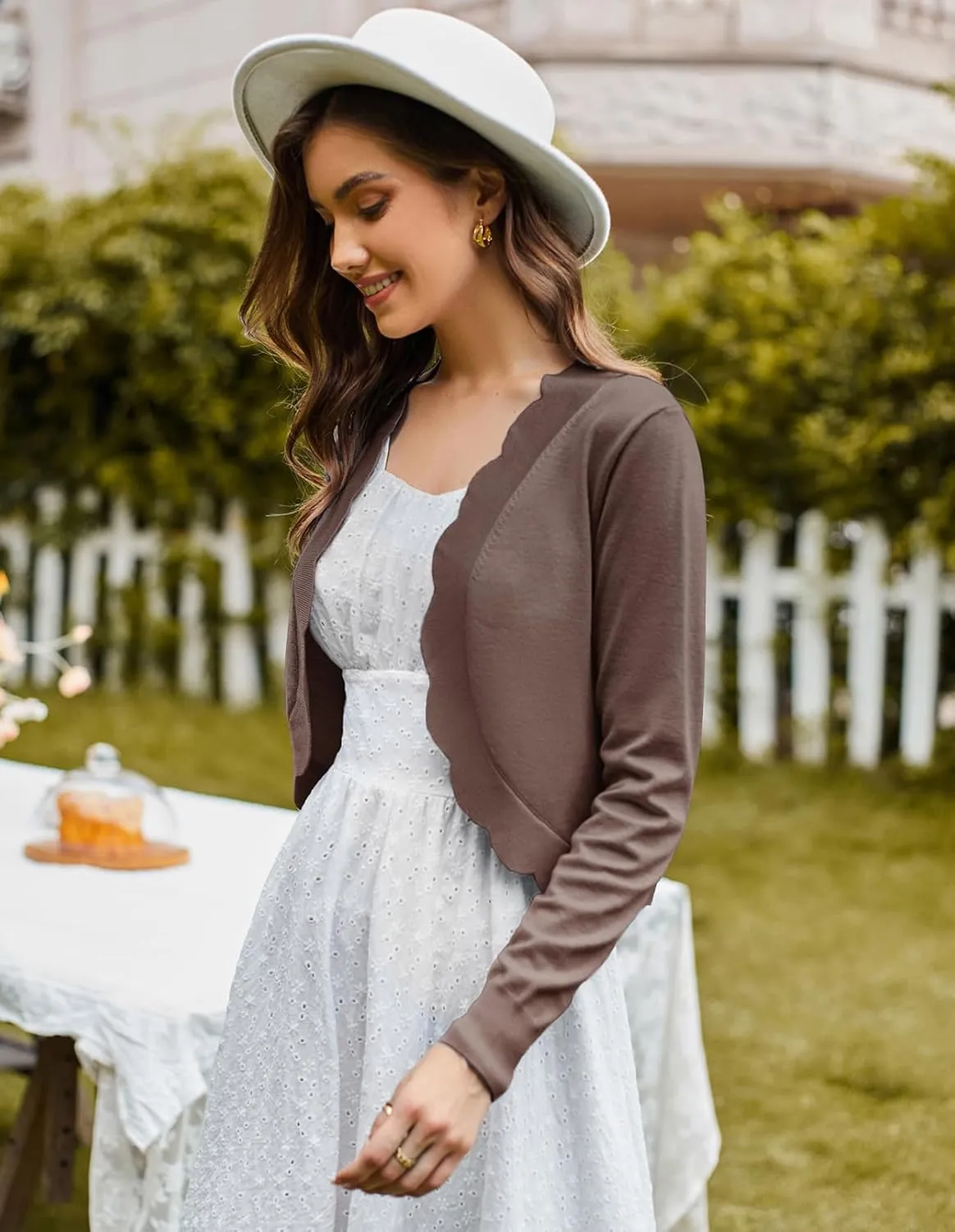 KANCY KOLE Women's Cropped Cardigan Scalloped Bolero Sweater Lightweight Knit Shrugs for Dresses S-XXL