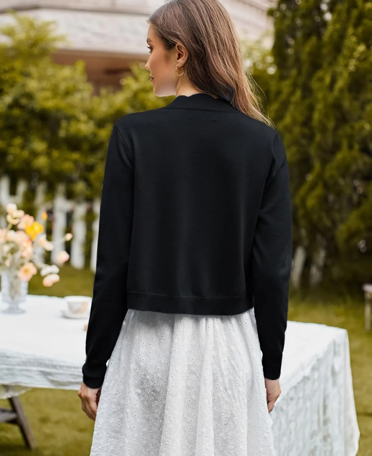 KANCY KOLE Women's Cropped Cardigan Scalloped Bolero Sweater Lightweight Knit Shrugs for Dresses S-XXL