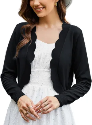 KANCY KOLE Women's Cropped Cardigan Scalloped Bolero Sweater Lightweight Knit Shrugs for Dresses S-XXL