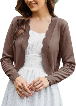 KANCY KOLE Women's Cropped Cardigan Scalloped Bolero Sweater Lightweight Knit Shrugs for Dresses S-XXL