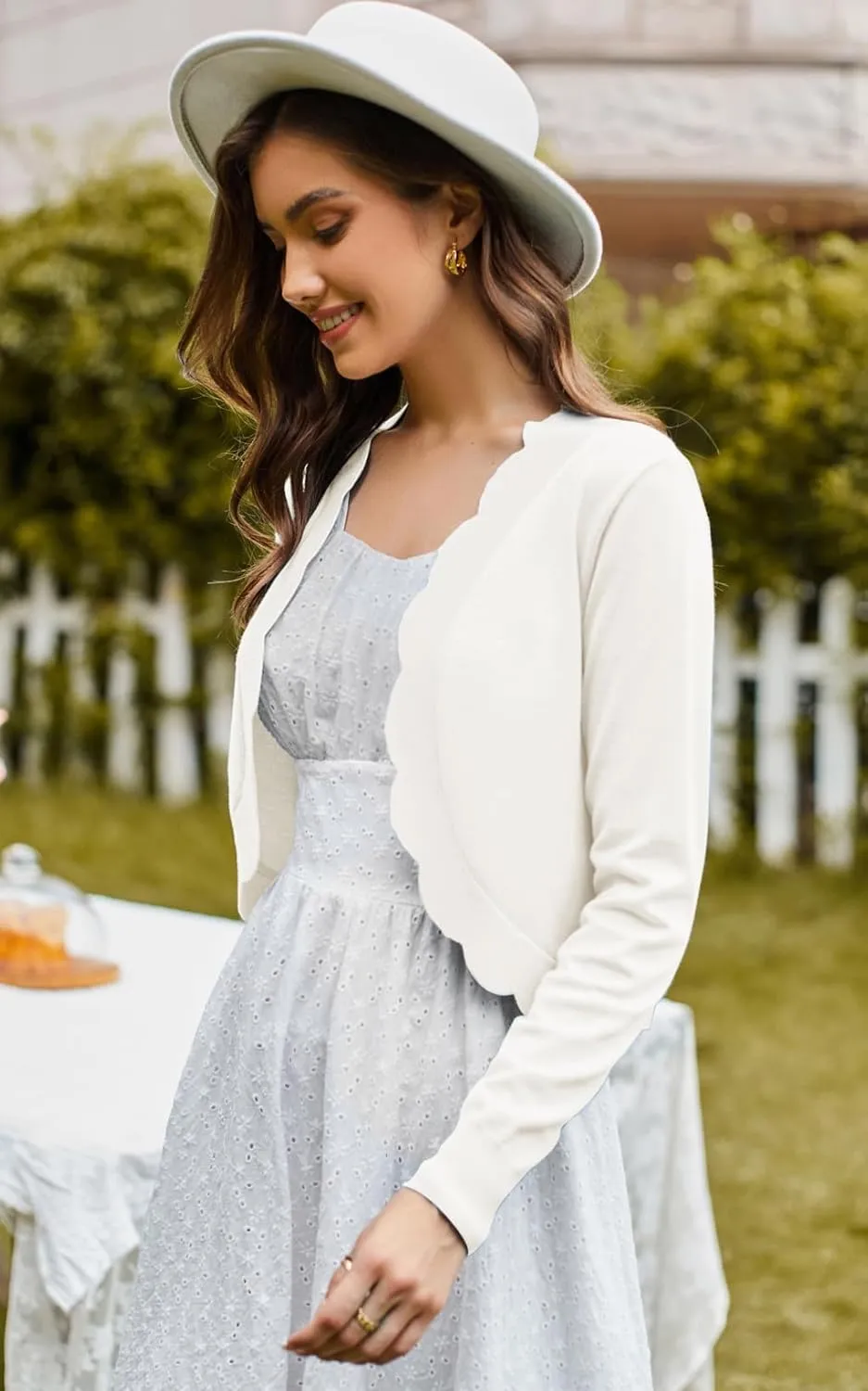 KANCY KOLE Women's Cropped Cardigan Scalloped Bolero Sweater Lightweight Knit Shrugs for Dresses S-XXL