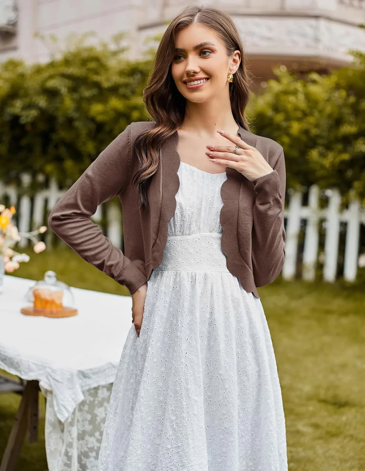 KANCY KOLE Women's Cropped Cardigan Scalloped Bolero Sweater Lightweight Knit Shrugs for Dresses S-XXL