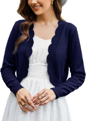 KANCY KOLE Women's Cropped Cardigan Scalloped Bolero Sweater Lightweight Knit Shrugs for Dresses S-XXL