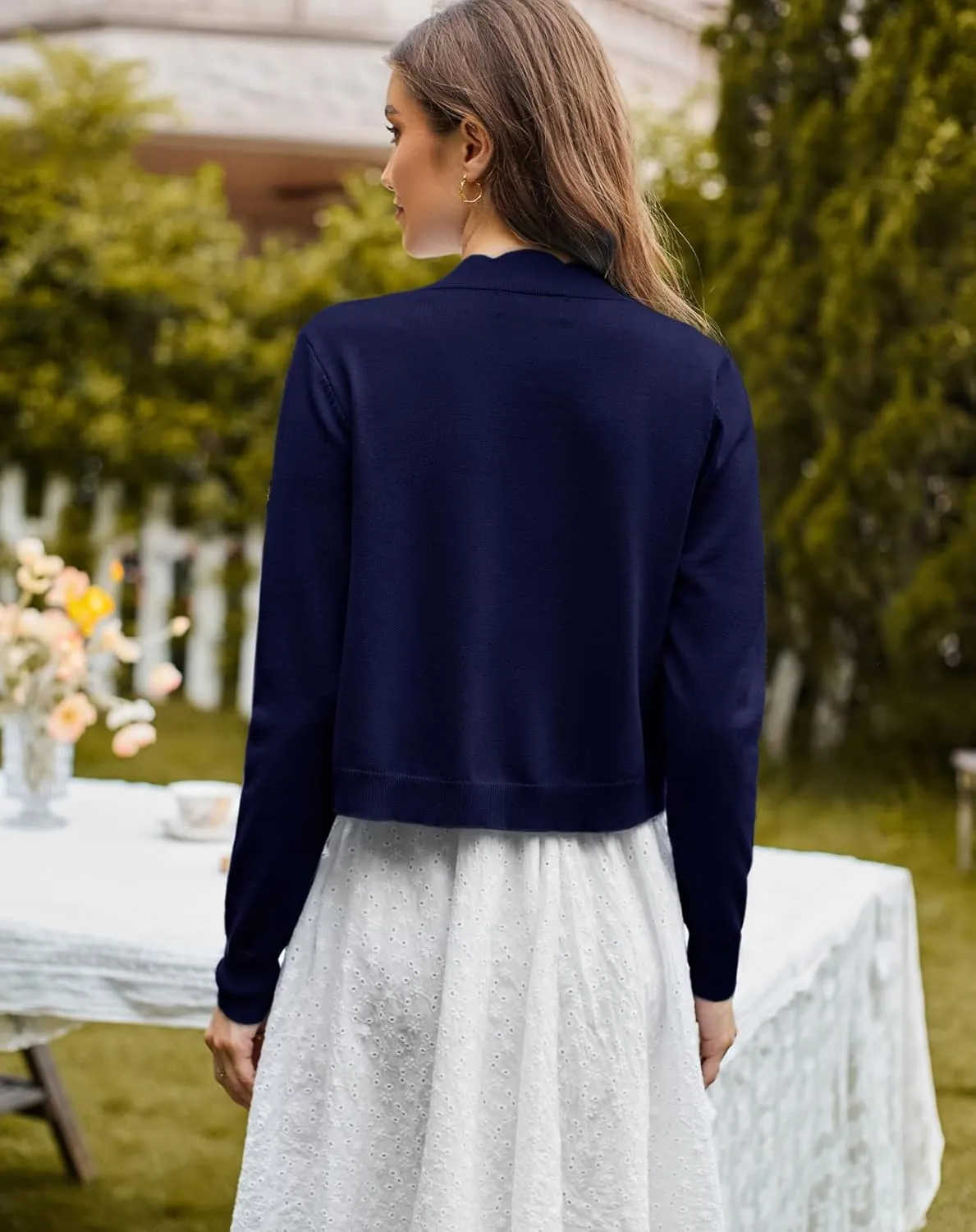 KANCY KOLE Women's Cropped Cardigan Scalloped Bolero Sweater Lightweight Knit Shrugs for Dresses S-XXL