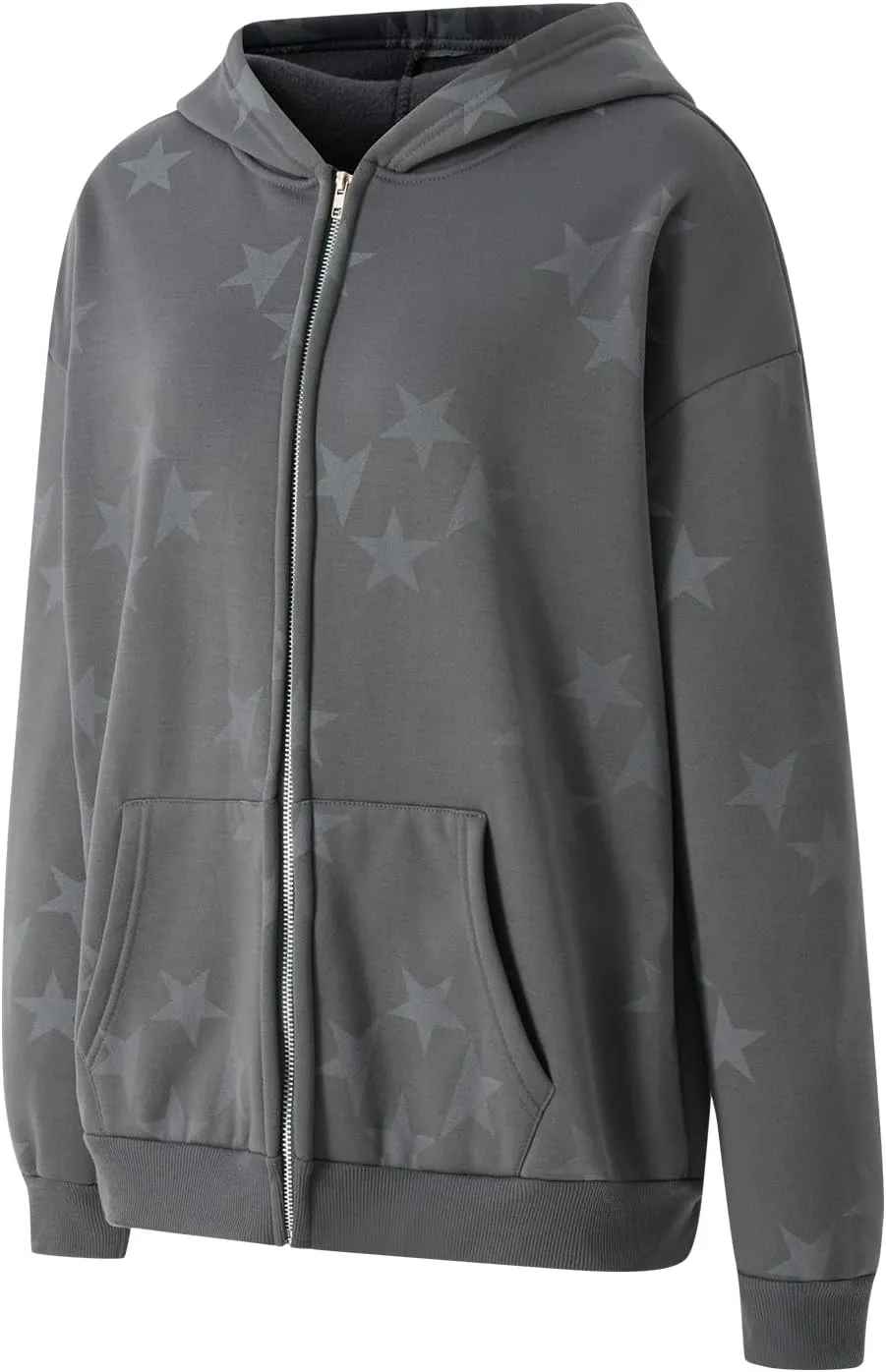 Karwuiio Women Y2k Zip Up Hoodies Star Graphic Long Sleeve Jackets Hip Hop Harajuku Oversized Hooded Sweatshirt