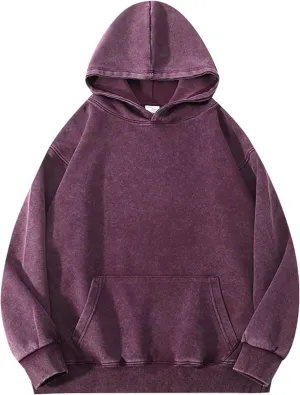 Kissonic Womens Acid Wash Hoodie Vintage Pullover Fashion Heavyweight Hooded Basic Couples Streetwear Sweatshirts