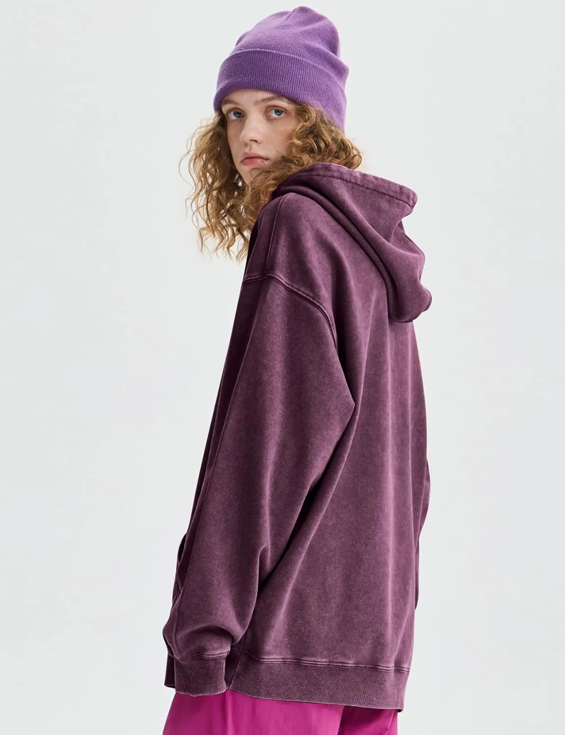 Kissonic Womens Acid Wash Hoodie Vintage Pullover Fashion Heavyweight Hooded Basic Couples Streetwear Sweatshirts