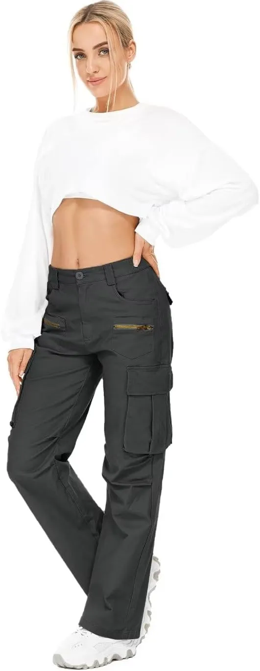 KOCTHOMY Hiking Pants Women Relaxed Fit Cargo Pants Casual Work Pants with Zipper Pockets No Belt