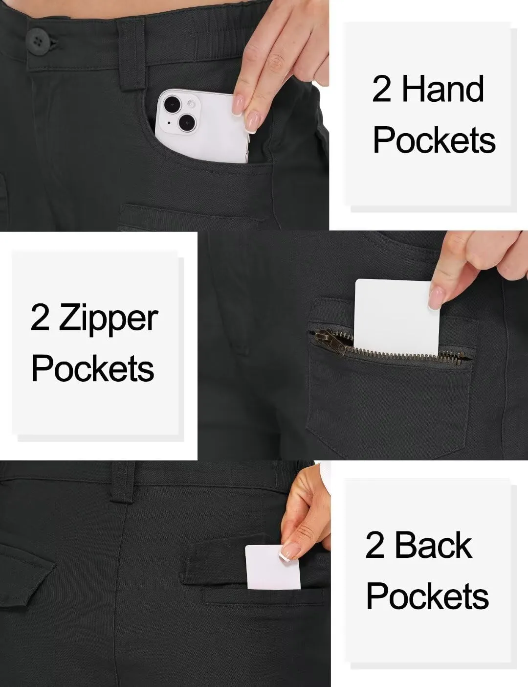 KOCTHOMY Hiking Pants Women Relaxed Fit Cargo Pants Casual Work Pants with Zipper Pockets No Belt