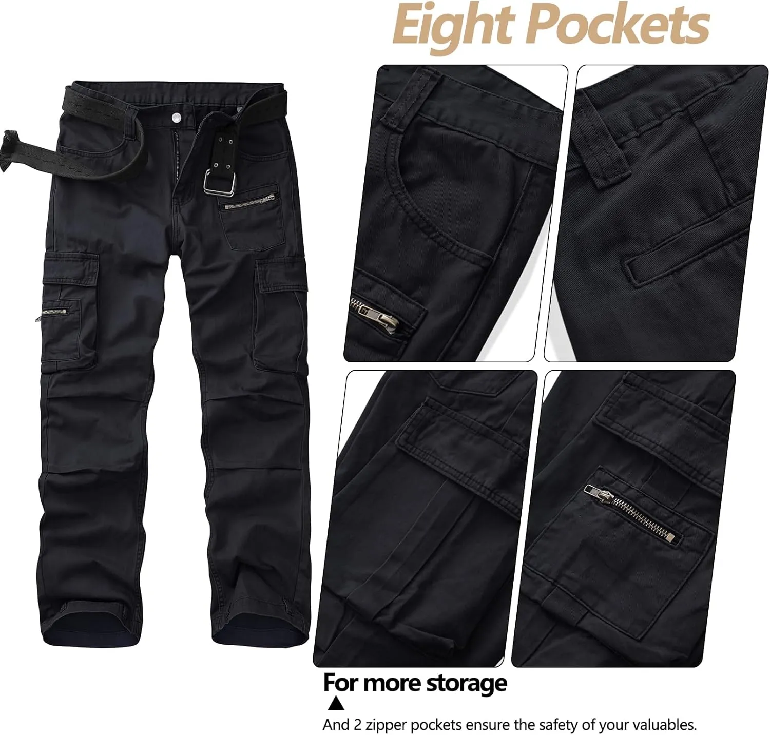 KOCTHOMY Hiking Pants Women Relaxed Fit Cargo Pants Casual Work Pants with Zipper Pockets No Belt
