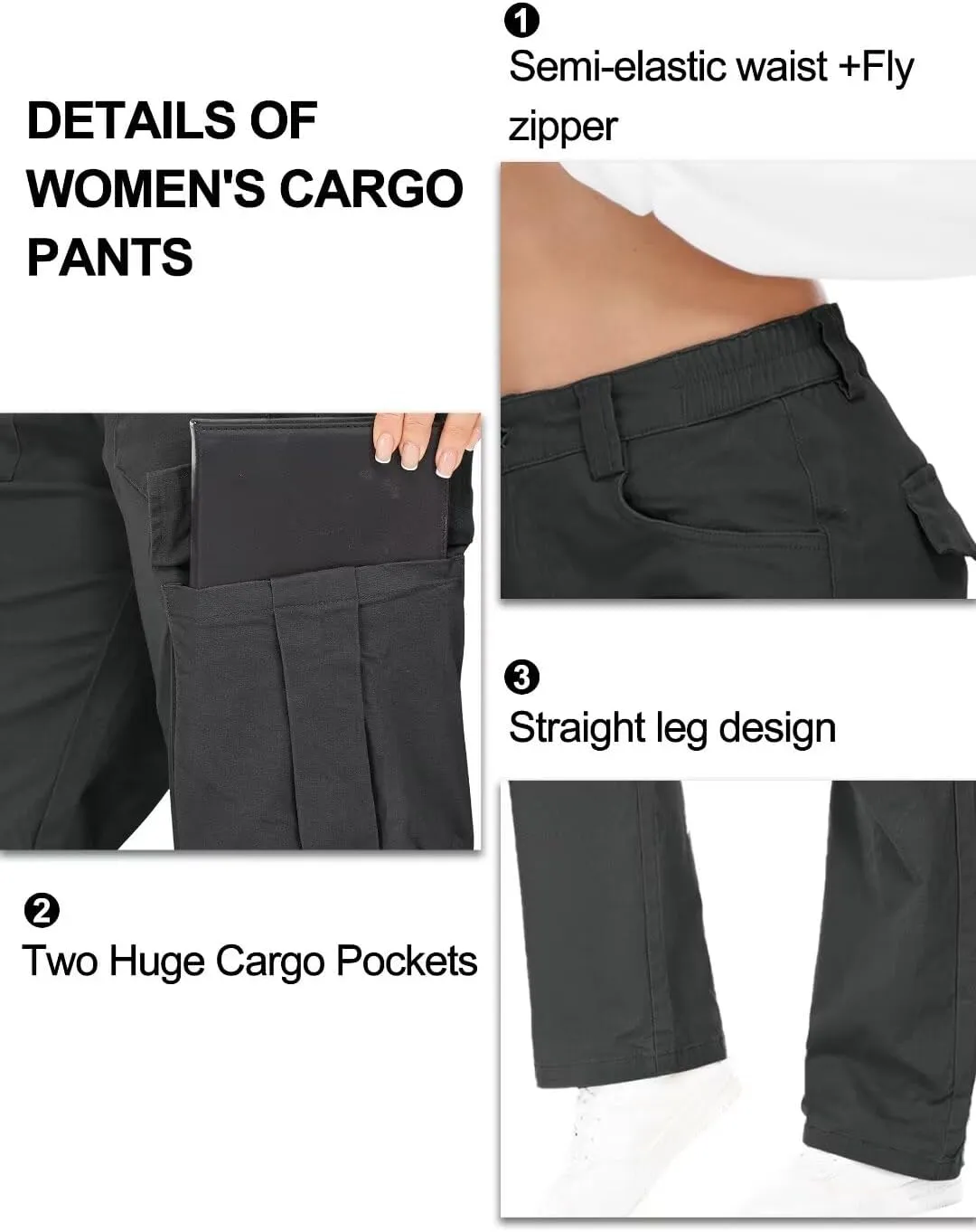 KOCTHOMY Hiking Pants Women Relaxed Fit Cargo Pants Casual Work Pants with Zipper Pockets No Belt