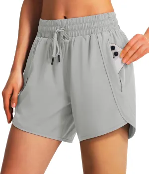 Ksmien Women's 5" Athletic Running Shorts Quick Dry Lightweight Workout Gym Shorts with Zipper Pockets UPF 50 