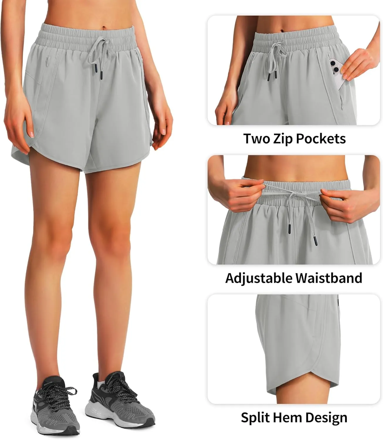 Ksmien Women's 5" Athletic Running Shorts Quick Dry Lightweight Workout Gym Shorts with Zipper Pockets UPF 50 