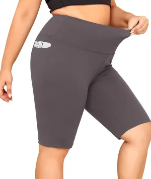 LALAGEN Women Plus Size Biker Shorts with Pockets - Tummy Control Gym Workout Running Yoga Volleyball Athletic Shorts