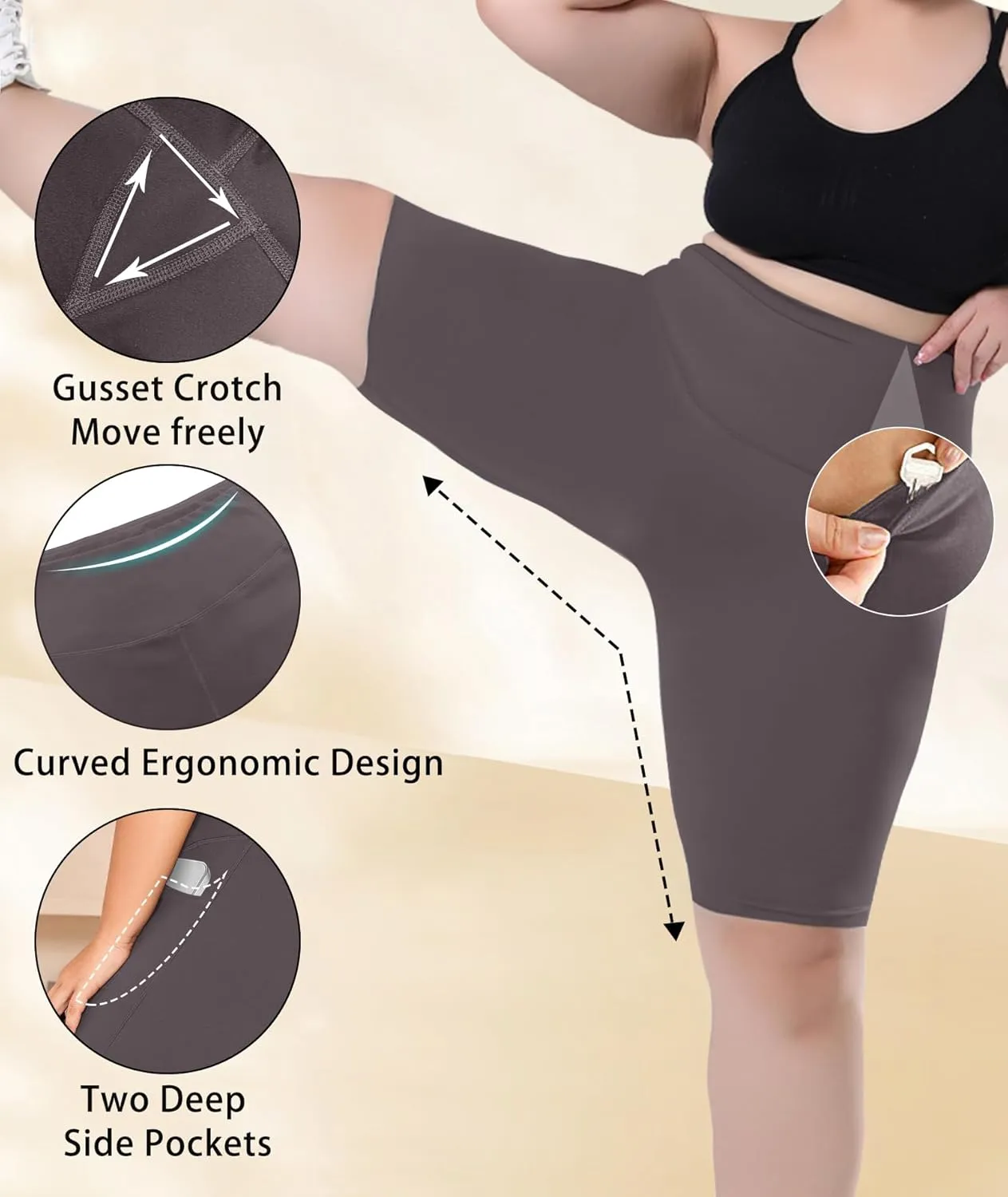 LALAGEN Women Plus Size Biker Shorts with Pockets - Tummy Control Gym Workout Running Yoga Volleyball Athletic Shorts