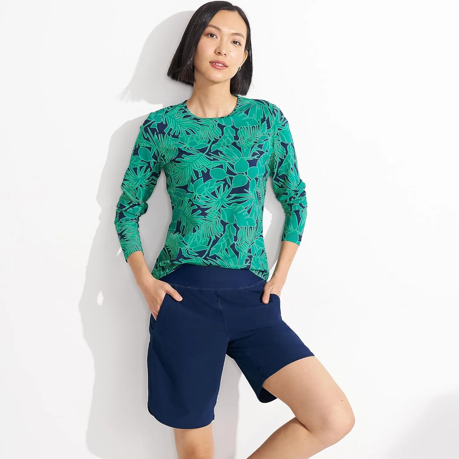 Lands' End Women's 9" Quick Dry Elastic Waist Modest Board Shorts Swim Cover-up Shorts with Panty