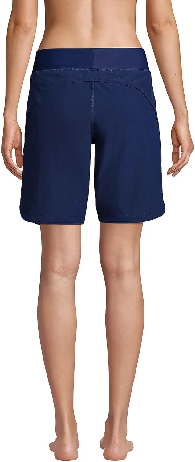 Lands' End Women's 9" Quick Dry Elastic Waist Modest Board Shorts Swim Cover-up Shorts with Panty