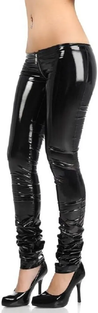 Lazutom Women'Sexy Low Waist Faux Leather Tight Leggings Trousers Front to Back Zip