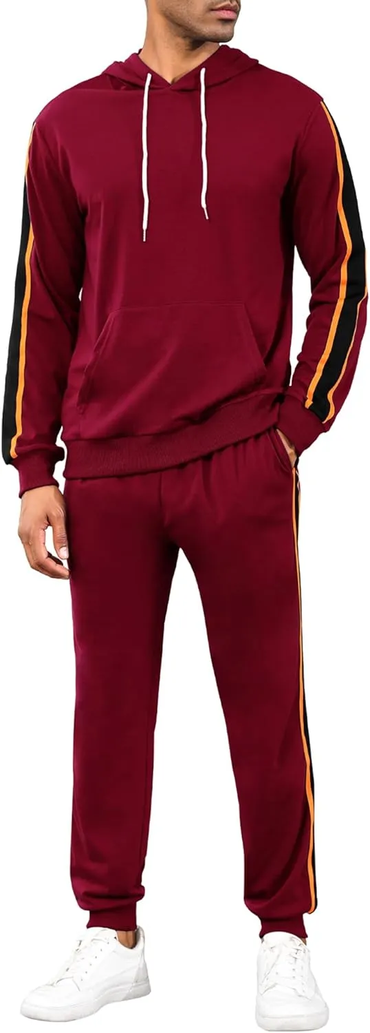 LecGee Men's 2 Piece Outfits Hoodie Sweatshirt Elastic Waist Joggers Sweatpants Casual Athletic Tracksuit Sweatsuit Set