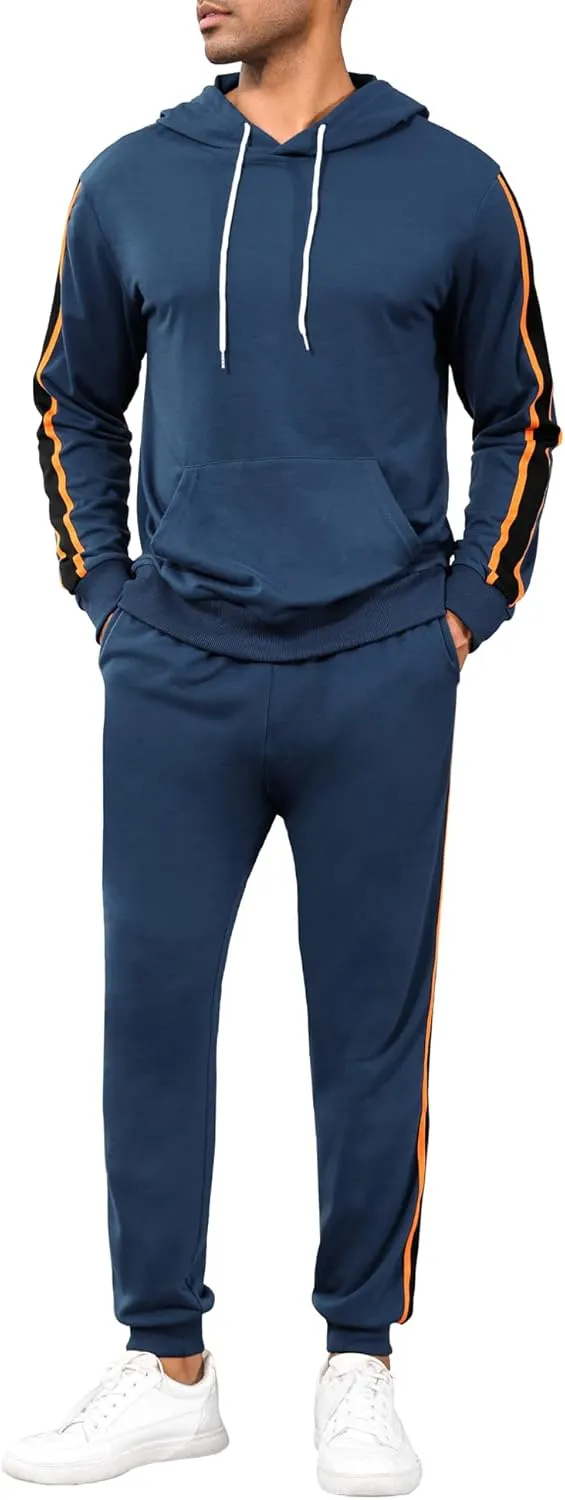 LecGee Men's 2 Piece Outfits Hoodie Sweatshirt Elastic Waist Joggers Sweatpants Casual Athletic Tracksuit Sweatsuit Set