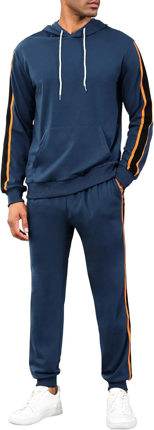 LecGee Men's 2 Piece Outfits Hoodie Sweatshirt Elastic Waist Joggers Sweatpants Casual Athletic Tracksuit Sweatsuit Set