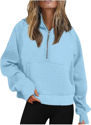 Lenago Scuba Dupes Sweatshirt Quarter Zip Pullover Sweaters Long Sleeve Fleece Half Zip Cropped Hoodies Fall Winter Outfits