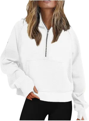 Lenago Scuba Dupes Sweatshirt Quarter Zip Pullover Sweaters Long Sleeve Fleece Half Zip Cropped Hoodies Fall Winter Outfits
