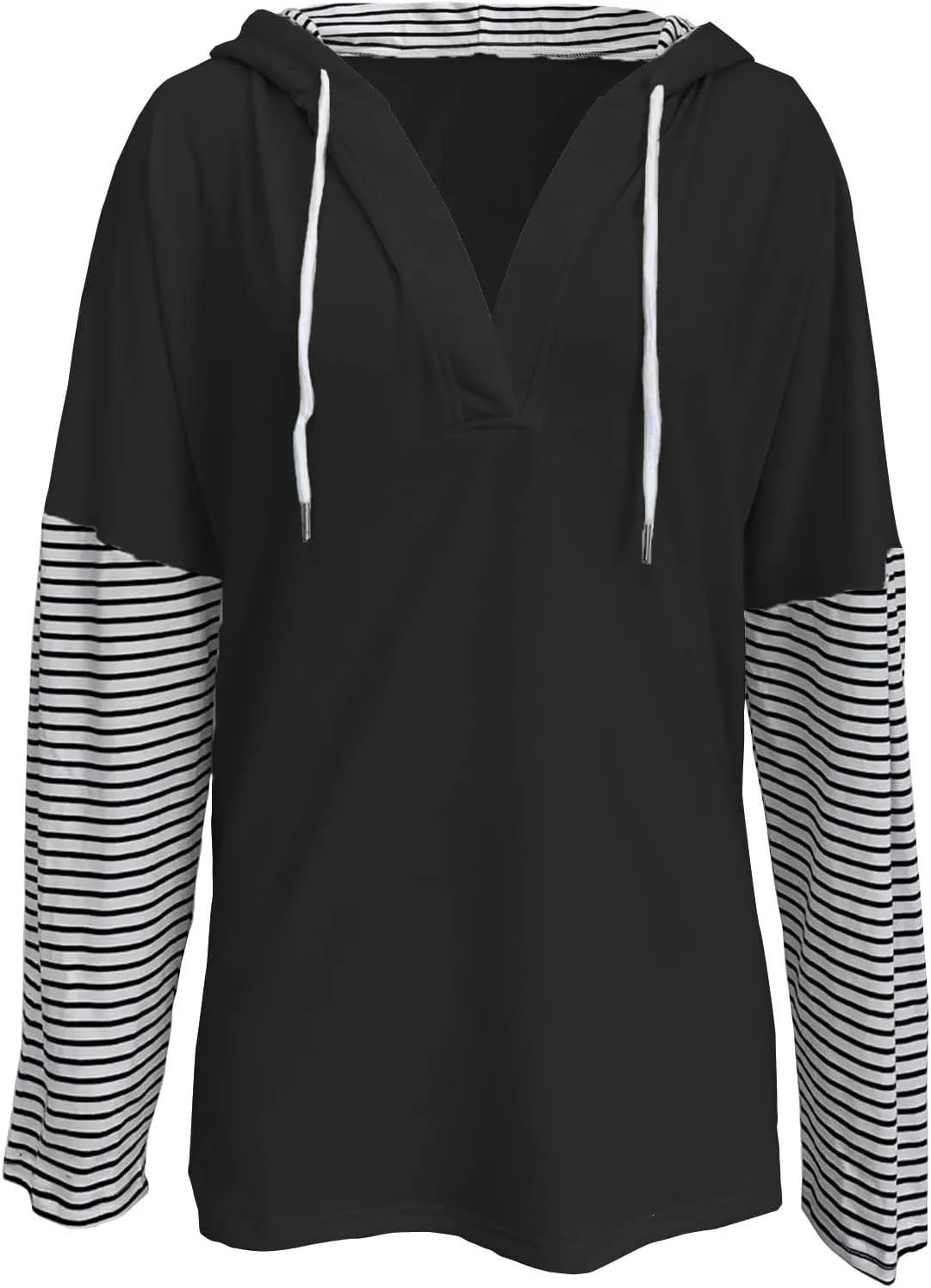 Lightweight Hoodie Sweatshirts For Women 2024 Casual Long Sleeve v Neck Pullover Tops Color Block Oversized Sweatshirt