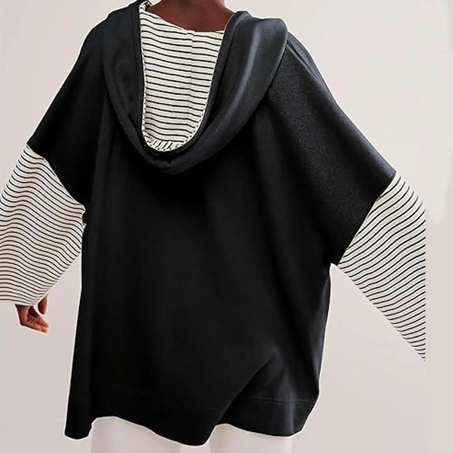 Lightweight Hoodie Sweatshirts For Women 2024 Casual Long Sleeve v Neck Pullover Tops Color Block Oversized Sweatshirt