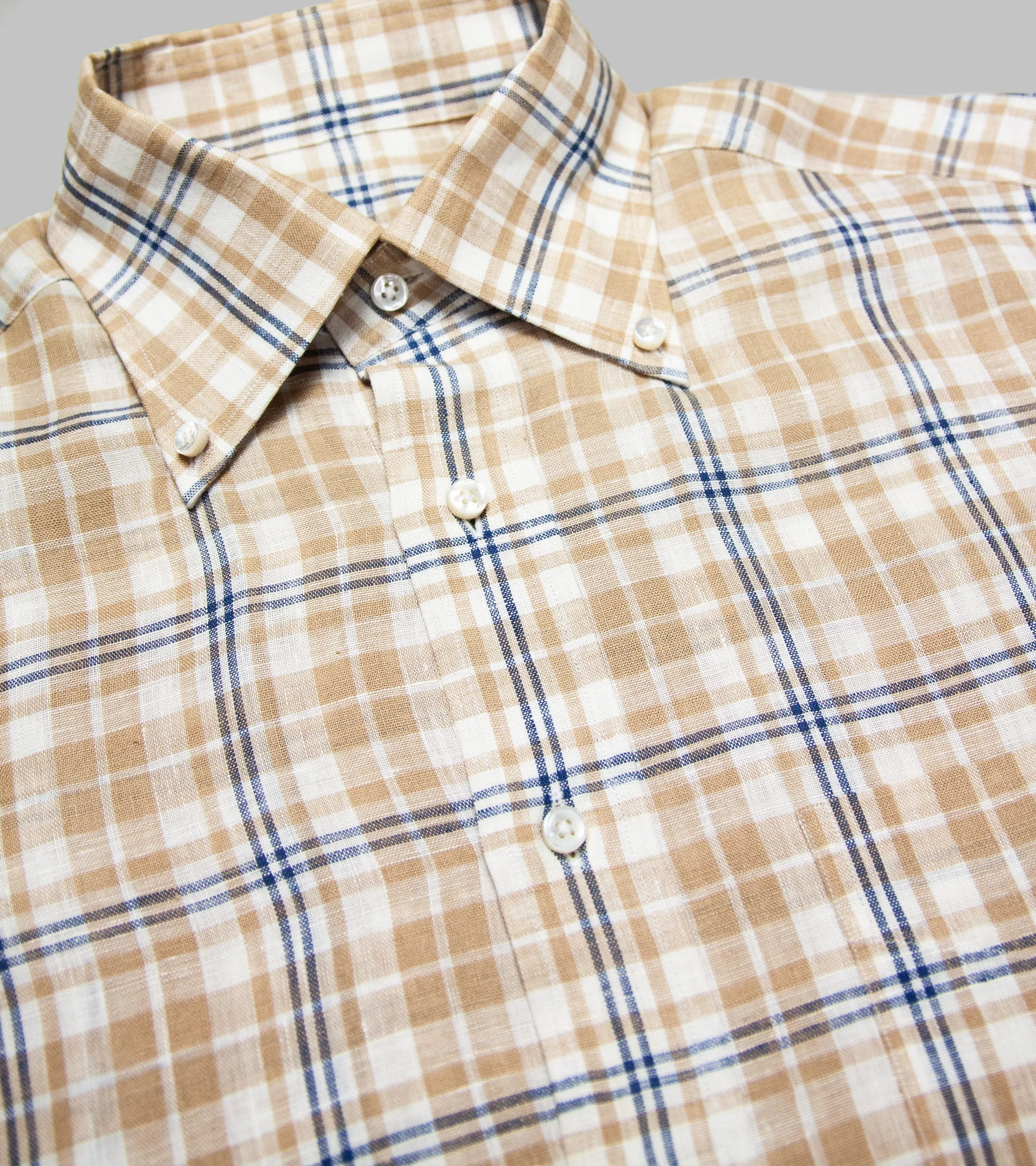 Linen Button Down Plaid Shirt
