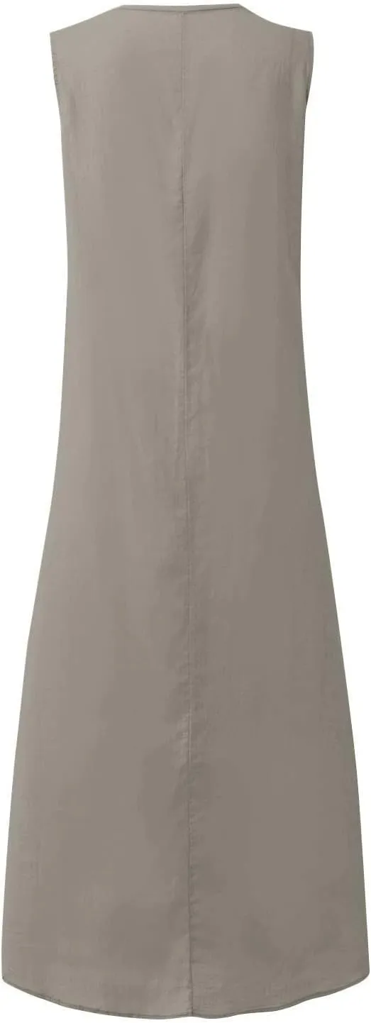 Linen Dresses for Women Sleeveless Linen Casual Cotton Tank Maxi 2025 Summer Dress