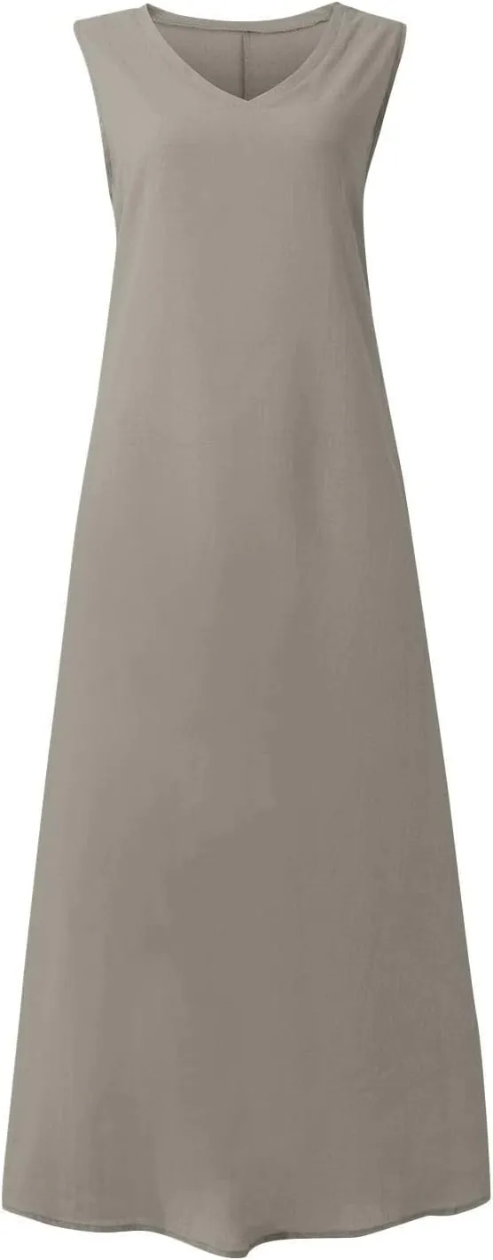 Linen Dresses for Women Sleeveless Linen Casual Cotton Tank Maxi 2025 Summer Dress
