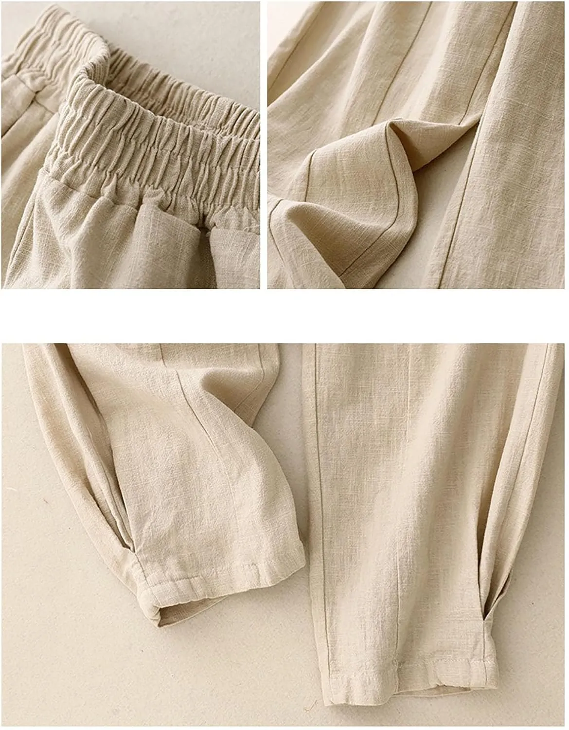 Linen Pants for Women Summer Lightweight High Waist Palazzo Pants Loose Fit Cotton Straight Leg Trouser with Pockets