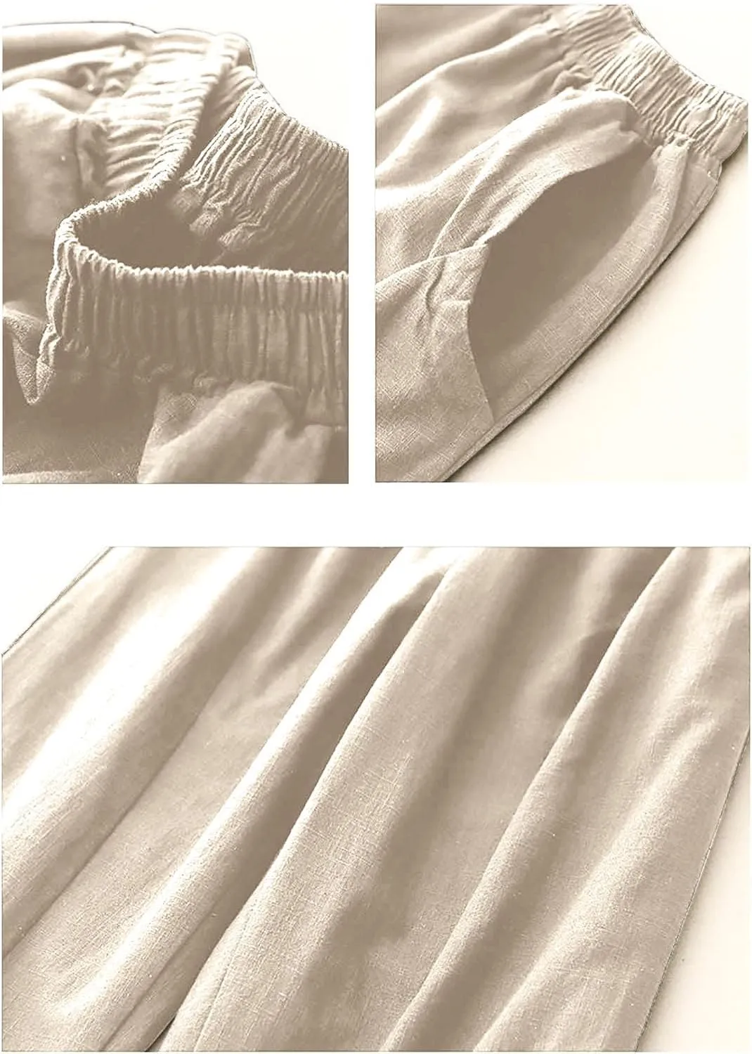 Linen Pants for Women Summer Lightweight High Waist Palazzo Pants Loose Fit Cotton Straight Leg Trouser with Pockets