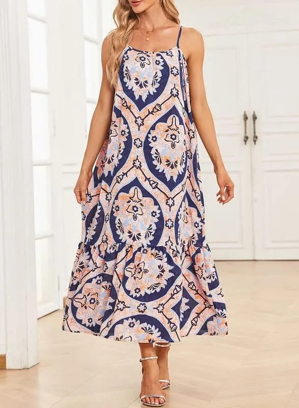 LOAIHA Women Summer Casual Loose Sleeveless Sundress Spaghetti Strap Flowy Boho Linen Beach Vacation Maxi Long Dress 2024