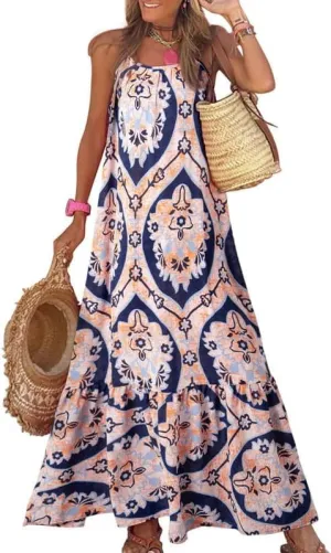 LOAIHA Women Summer Casual Loose Sleeveless Sundress Spaghetti Strap Flowy Boho Linen Beach Vacation Maxi Long Dress 2024