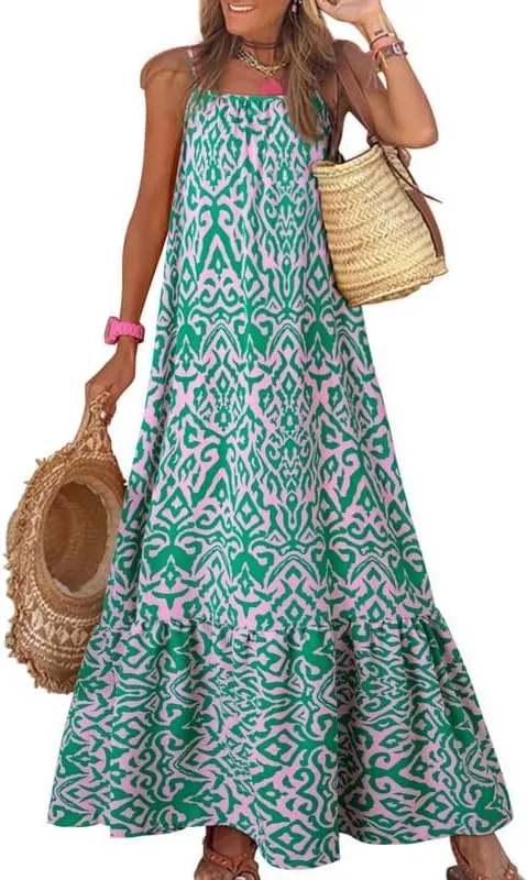 LOAIHA Women Summer Casual Loose Sleeveless Sundress Spaghetti Strap Flowy Boho Linen Beach Vacation Maxi Long Dress 2024