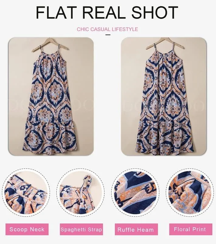 LOAIHA Women Summer Casual Loose Sleeveless Sundress Spaghetti Strap Flowy Boho Linen Beach Vacation Maxi Long Dress 2024