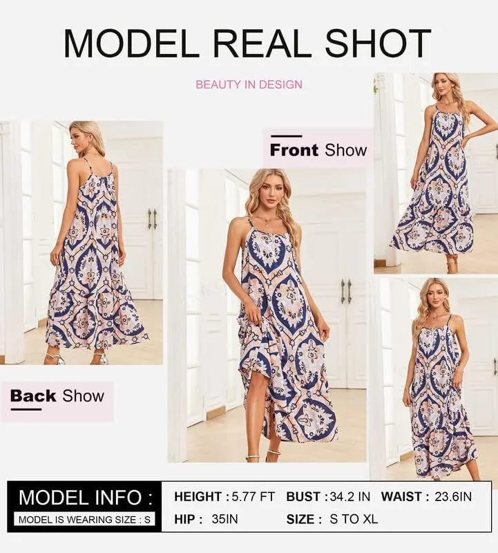 LOAIHA Women Summer Casual Loose Sleeveless Sundress Spaghetti Strap Flowy Boho Linen Beach Vacation Maxi Long Dress 2024
